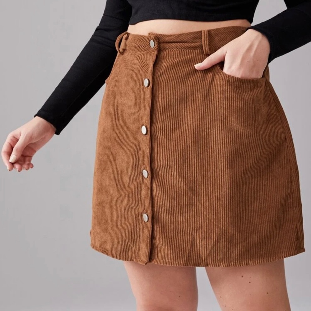 Button Through Corduroy Skirt